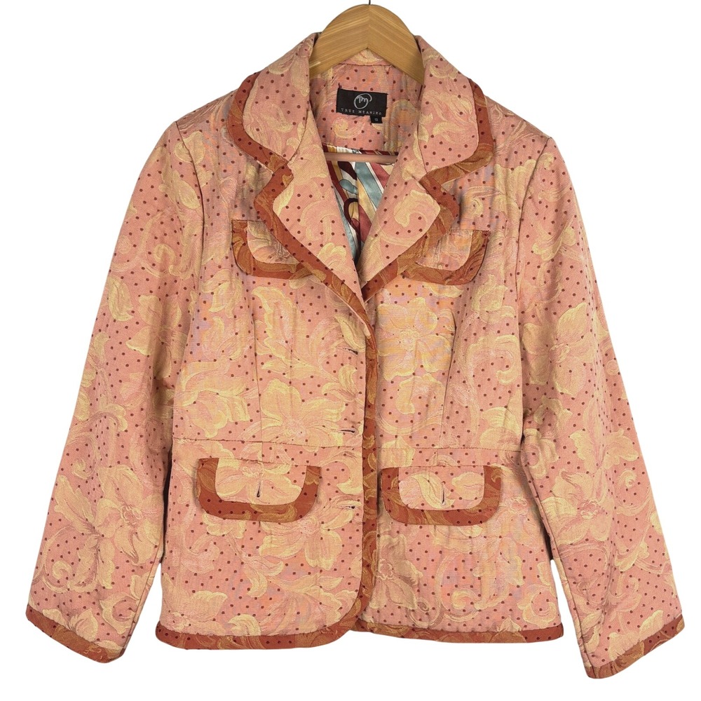 True Meaning Women Bohemian Artsy Brocade Cropped Jacket Sz 12 Anthropol. Retro